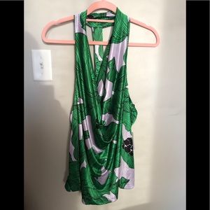 Plus size halter top w/ green leaf print
